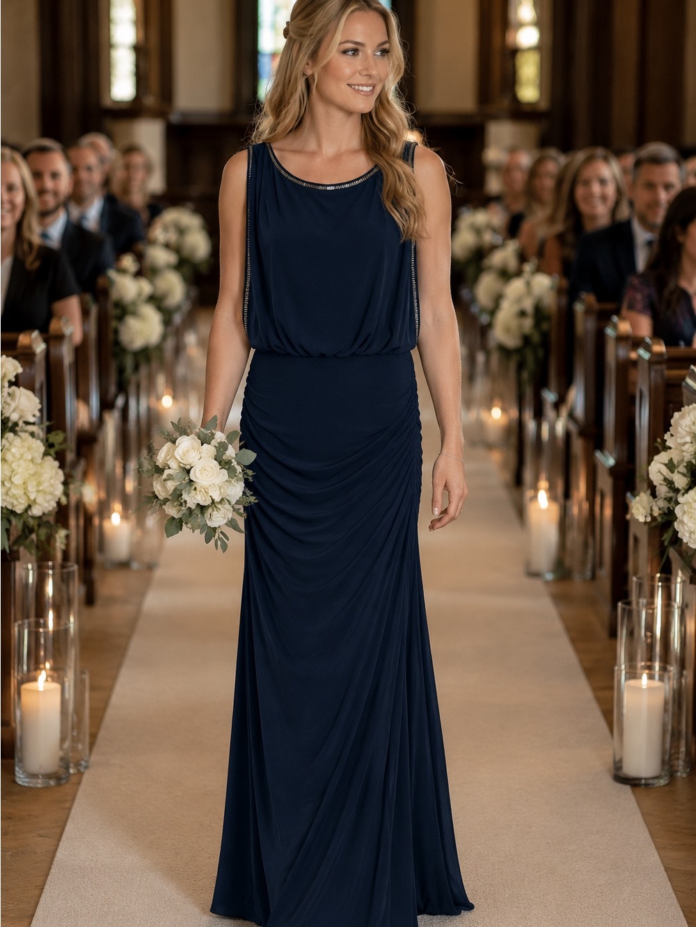 Laundry By Shelli Segal Navy Sleeveless Draped Dress